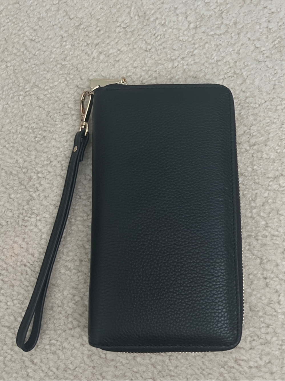 Black Leather Clutch Zip Wristlet Wallet